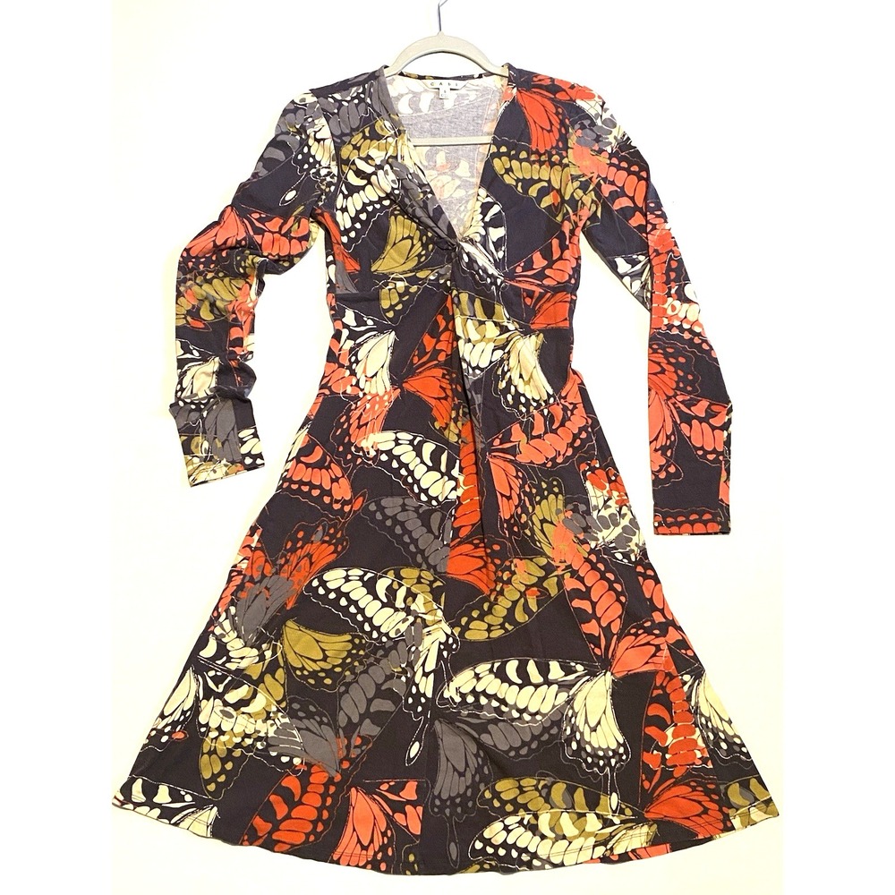 CAbi Women's Casual Cozy Midi Dress S Empire Waist Knit Butterfly Print Soft